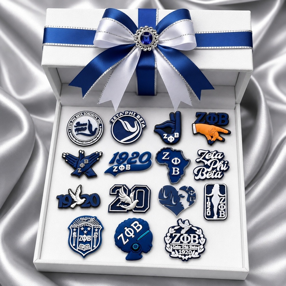 Zeta Phi Beta Sorority Shoe Charms 15pc Set Royal Blue White 1920 Dove Jibbitz